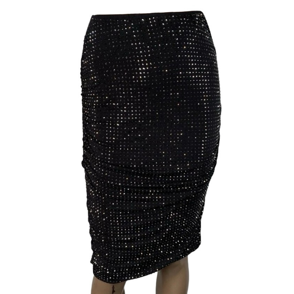 NEW PINKO Women’s Kedrin Gonna Pencil Skirt – Black Size M Knee Length Rhineston